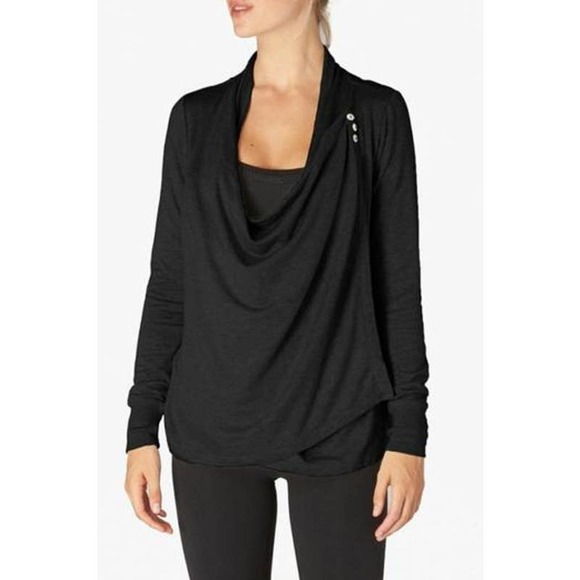 Beyond Yoga Draped Wrap Long Sleeve Three Button Cardigan Top Size XS Black - Picture 11 of 12